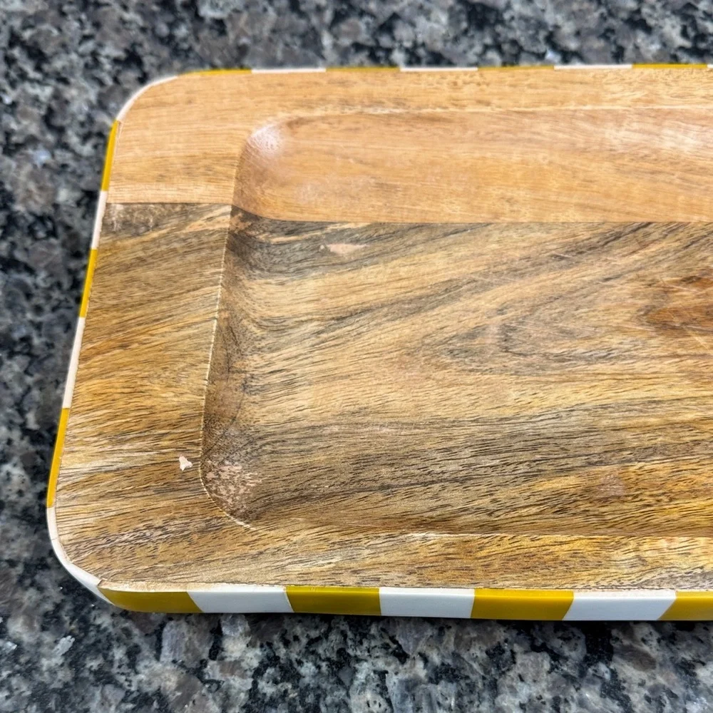 Striped yellow Wooden serving Tray - Picture 6 of 13